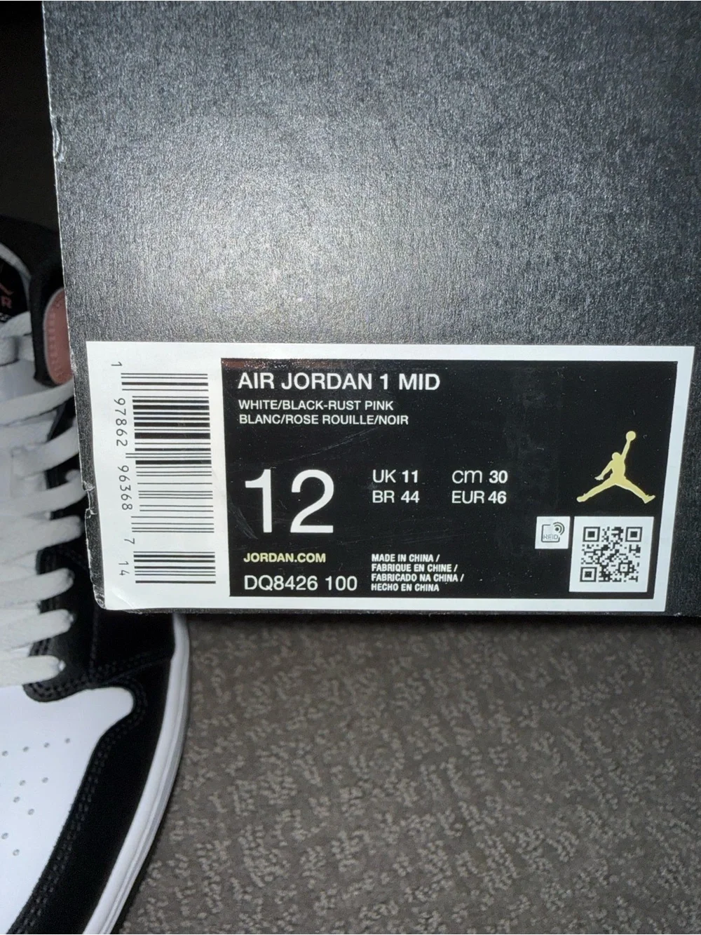 Jordan Mid-Top Sneakers in White, Black and Pink Men’s 12